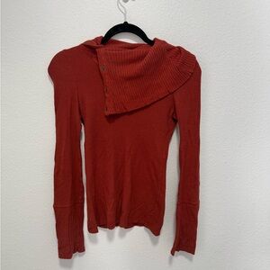 Burnt Orange Rust Asymmetrical Button Sweater Size X Small